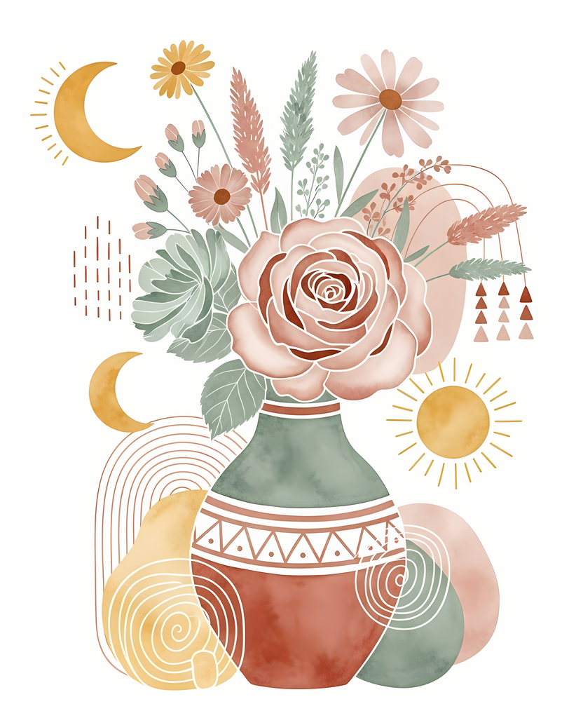 Bring warmth and elegance to your space with this beautiful boho floral wall art bundle. Featuring modern minimalist illustrations of vases filled with delicate flowers, this collection blends neutral earthy tones with soft pastel accents. The designs com