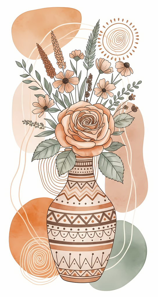 Bring warmth and elegance to your space with this beautiful boho floral wall art bundle. Featuring modern minimalist illustrations of vases filled with delicate flowers, this collection blends neutral earthy tones with soft pastel accents. The designs com