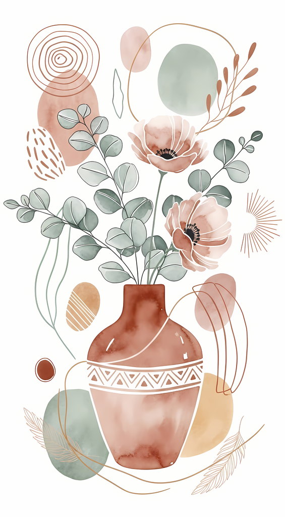 Bring warmth and elegance to your space with this beautiful boho floral wall art bundle. Featuring modern minimalist illustrations of vases filled with delicate flowers, this collection blends neutral earthy tones with soft pastel accents. The designs com