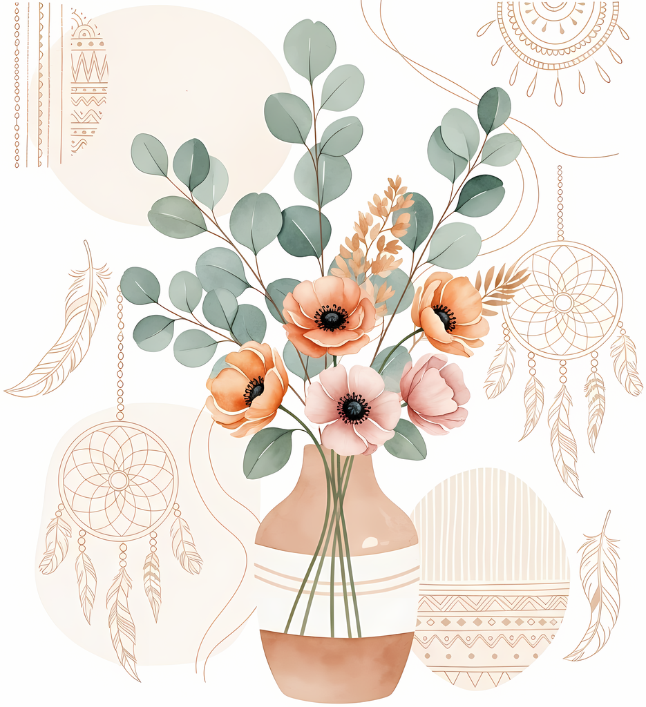 Bring warmth and elegance to your space with this beautiful boho floral wall art bundle. Featuring modern minimalist illustrations of vases filled with delicate flowers, this collection blends neutral earthy tones with soft pastel accents. The designs com