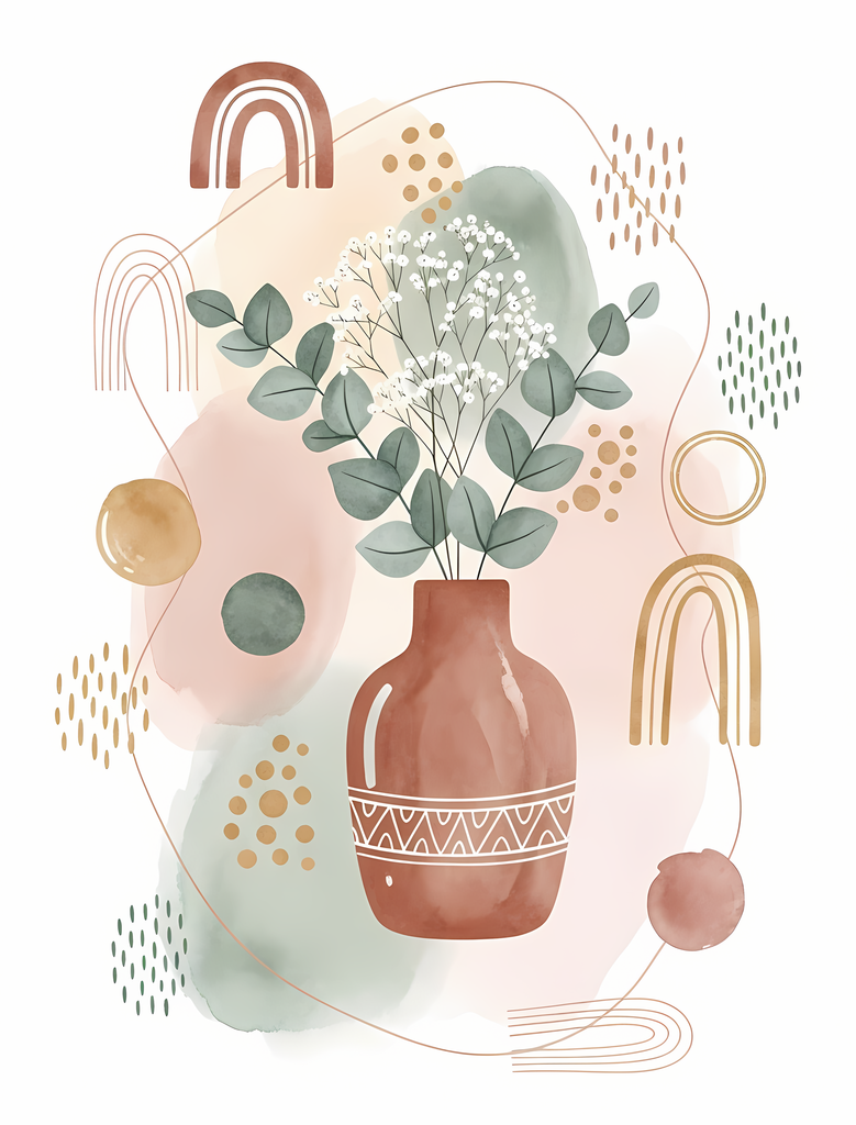 Bring warmth and elegance to your space with this beautiful boho floral wall art bundle. Featuring modern minimalist illustrations of vases filled with delicate flowers, this collection blends neutral earthy tones with soft pastel accents. The designs com