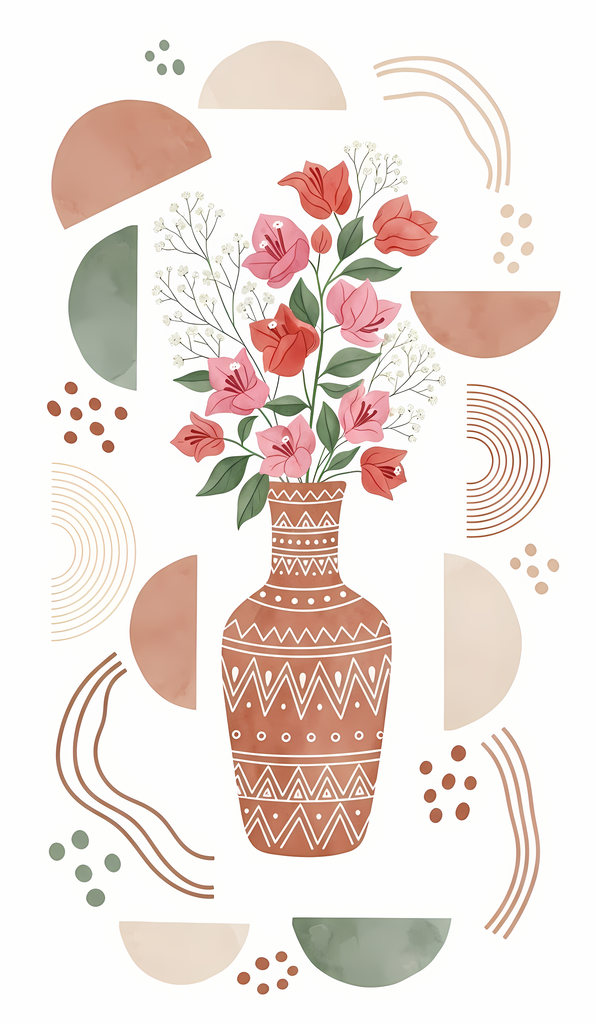 Bring warmth and elegance to your space with this beautiful boho floral wall art bundle. Featuring modern minimalist illustrations of vases filled with delicate flowers, this collection blends neutral earthy tones with soft pastel accents. The designs com