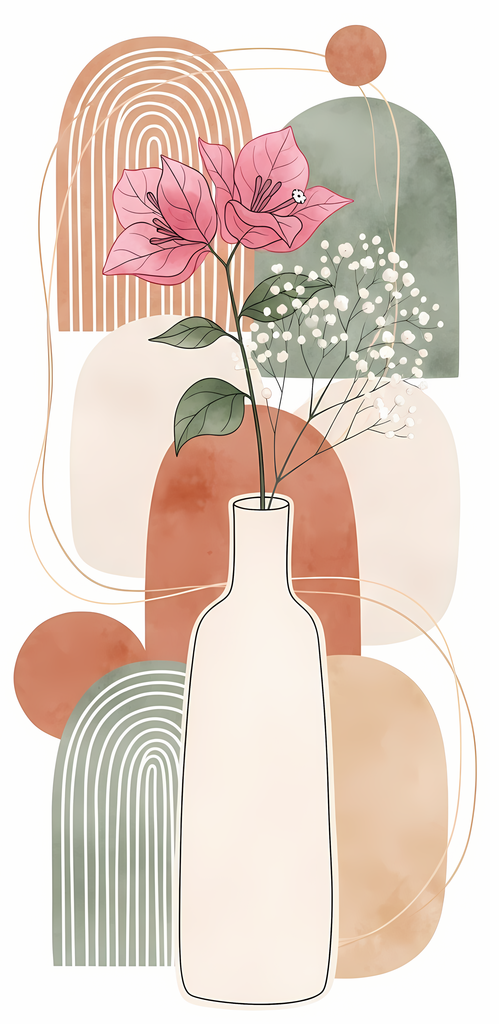 Bring warmth and elegance to your space with this beautiful boho floral wall art bundle. Featuring modern minimalist illustrations of vases filled with delicate flowers, this collection blends neutral earthy tones with soft pastel accents. The designs com