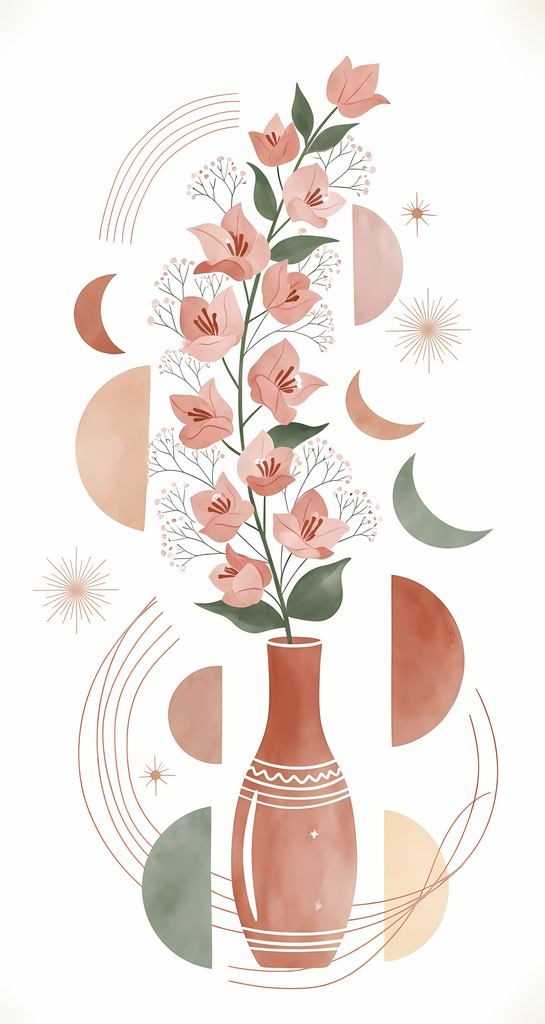 Bring warmth and elegance to your space with this beautiful boho floral wall art bundle. Featuring modern minimalist illustrations of vases filled with delicate flowers, this collection blends neutral earthy tones with soft pastel accents. The designs com
