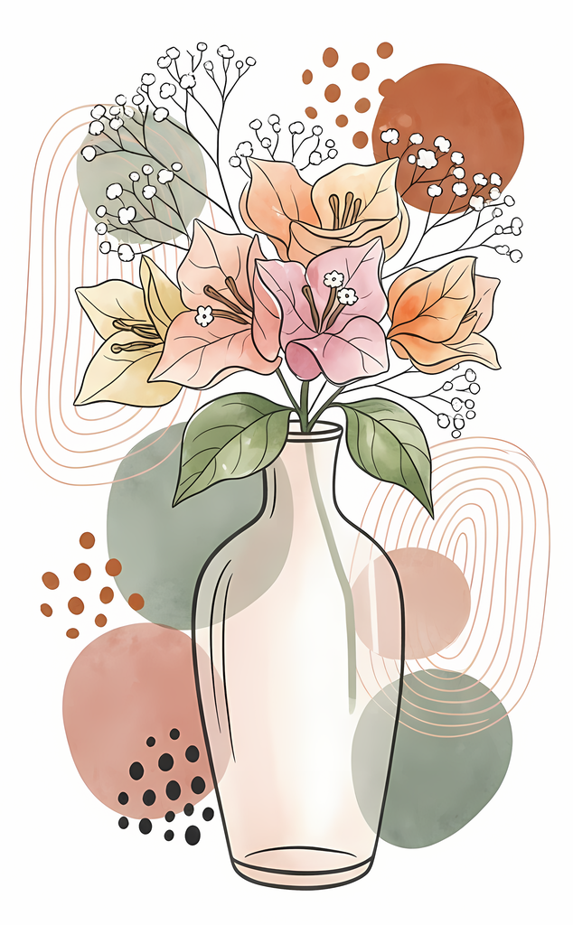 Bring warmth and elegance to your space with this beautiful boho floral wall art bundle. Featuring modern minimalist illustrations of vases filled with delicate flowers, this collection blends neutral earthy tones with soft pastel accents. The designs com