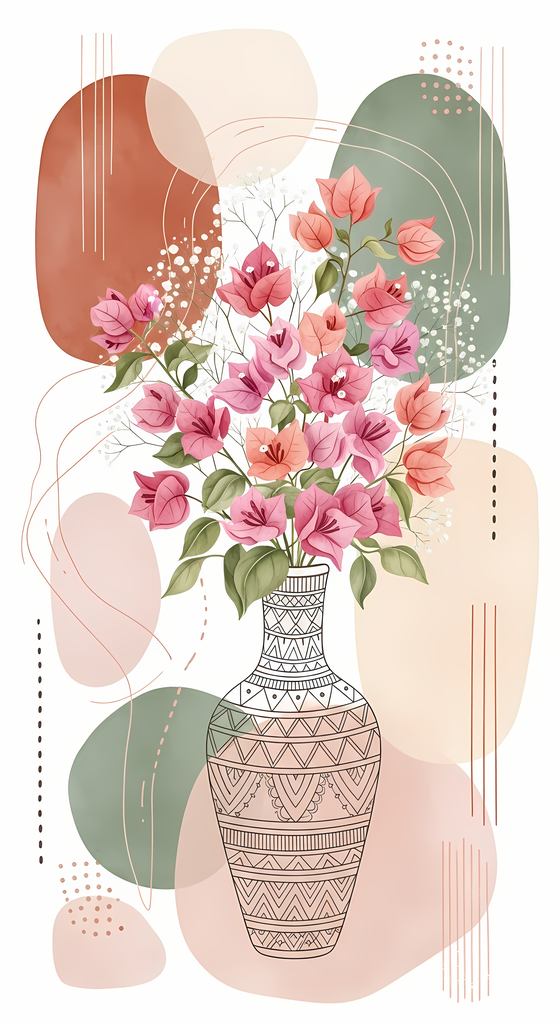 Bring warmth and elegance to your space with this beautiful boho floral wall art bundle. Featuring modern minimalist illustrations of vases filled with delicate flowers, this collection blends neutral earthy tones with soft pastel accents. The designs com