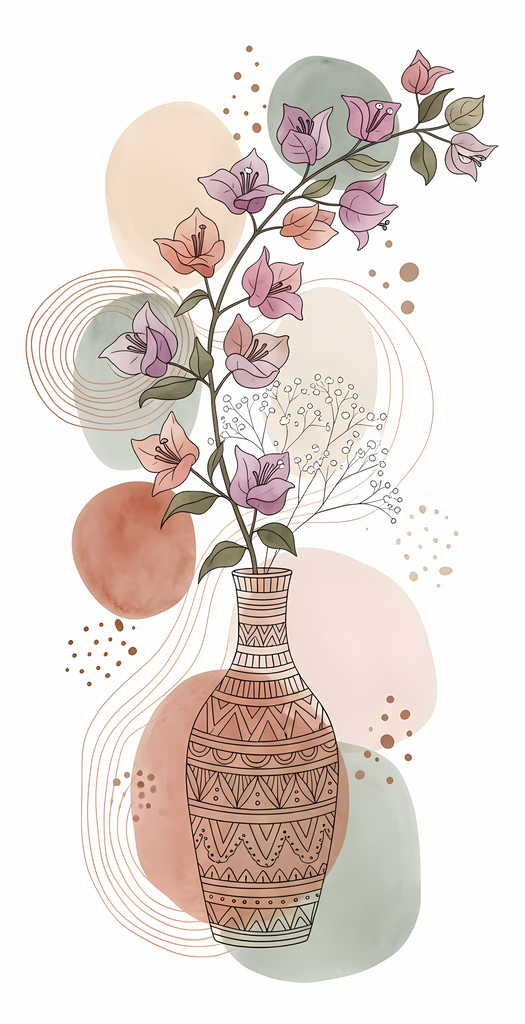 Bring warmth and elegance to your space with this beautiful boho floral wall art bundle. Featuring modern minimalist illustrations of vases filled with delicate flowers, this collection blends neutral earthy tones with soft pastel accents. The designs com