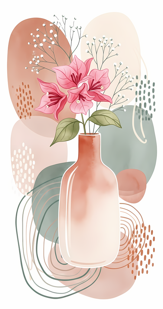 Bring warmth and elegance to your space with this beautiful boho floral wall art bundle. Featuring modern minimalist illustrations of vases filled with delicate flowers, this collection blends neutral earthy tones with soft pastel accents. The designs com