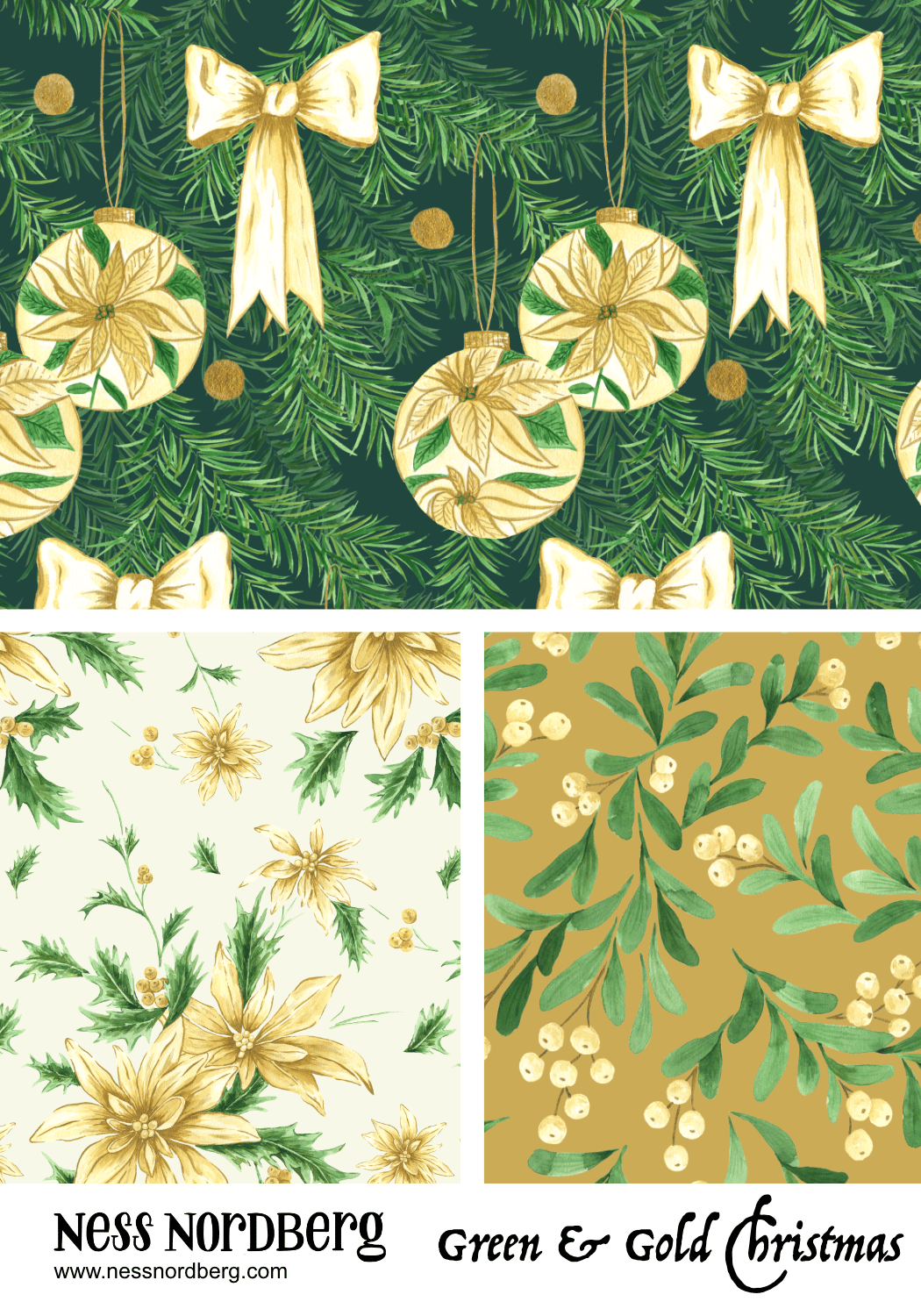 Green and Gold Christmas Surface Pattern Collection