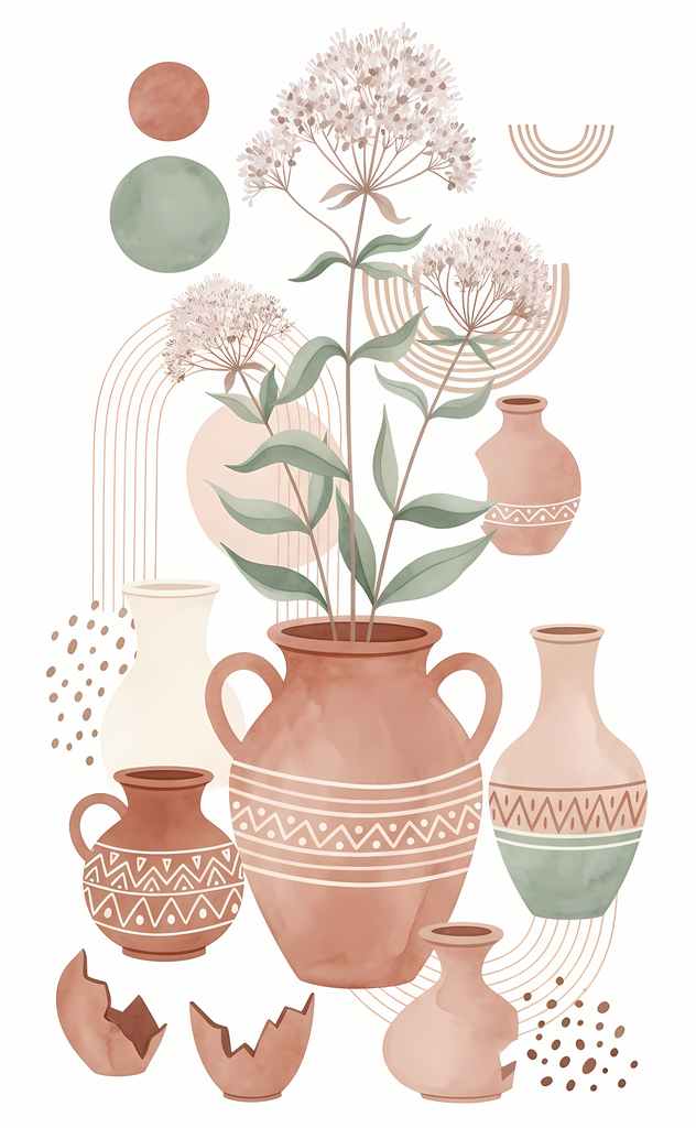 Bring warmth and elegance to your space with this beautiful boho floral wall art bundle. Featuring modern minimalist illustrations of vases filled with delicate flowers, this collection blends neutral earthy tones with soft pastel accents. The designs com