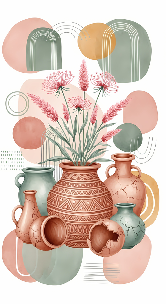 Bring warmth and elegance to your space with this beautiful boho floral wall art bundle. Featuring modern minimalist illustrations of vases filled with delicate flowers, this collection blends neutral earthy tones with soft pastel accents. The designs com