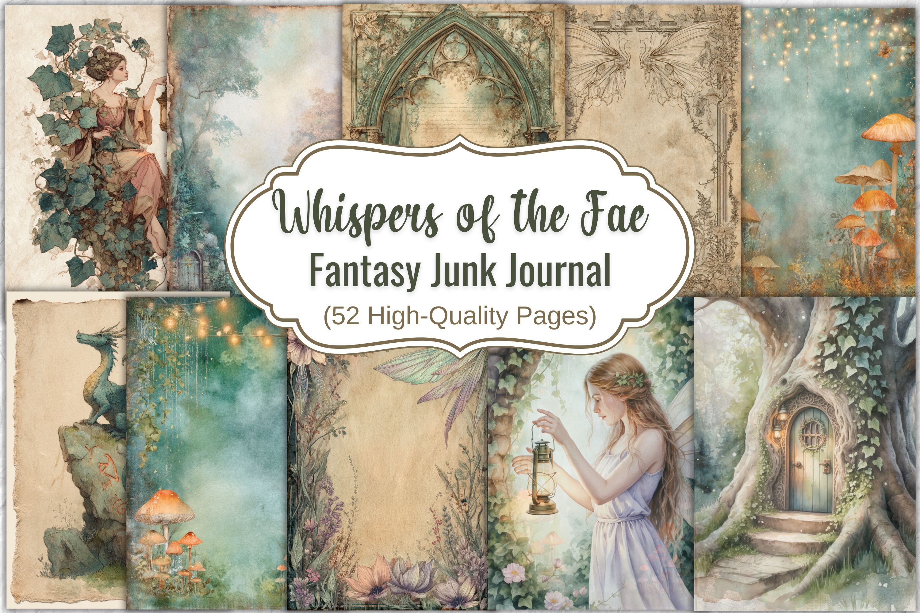 Fantasy Junk Journal Kit – 52 Enchanted Pages with Fairies, Castles ...
