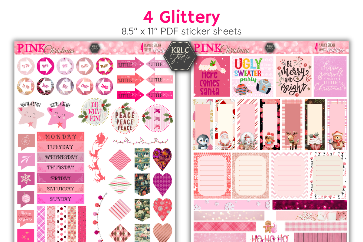 Pink Christmas Printable Planner Sticker Sheets - KRLC Studio