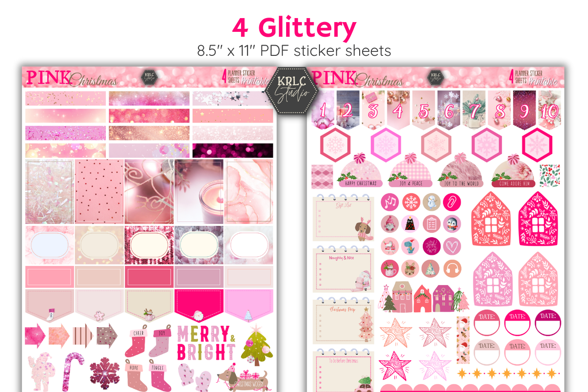 Pink Christmas Printable Planner Sticker Sheets - KRLC Studio