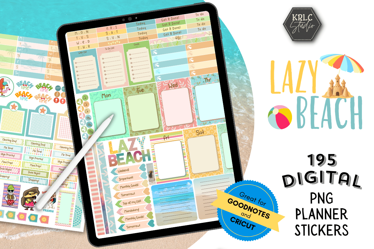 Lazy Beach - 195 Digital Planner Stickers - KRLC Studio Cover
