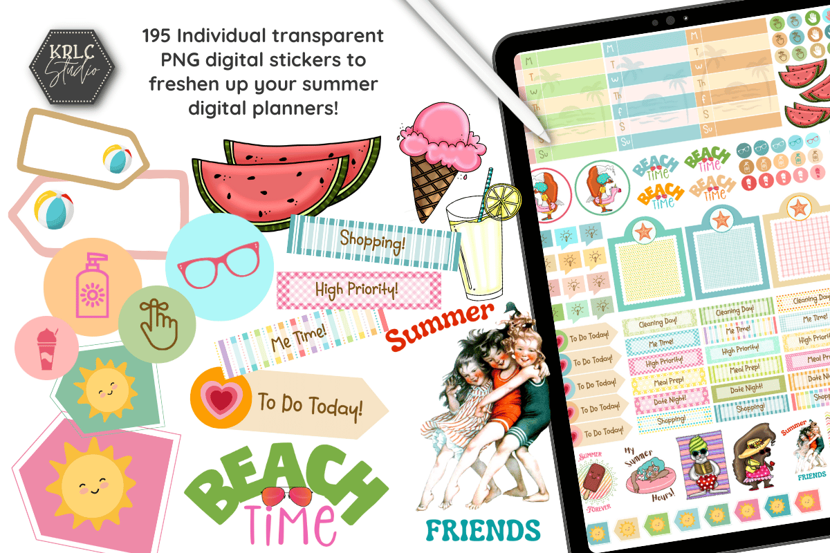 Lazy Beach - 195 Digital Planner Stickers - KRLC Studio