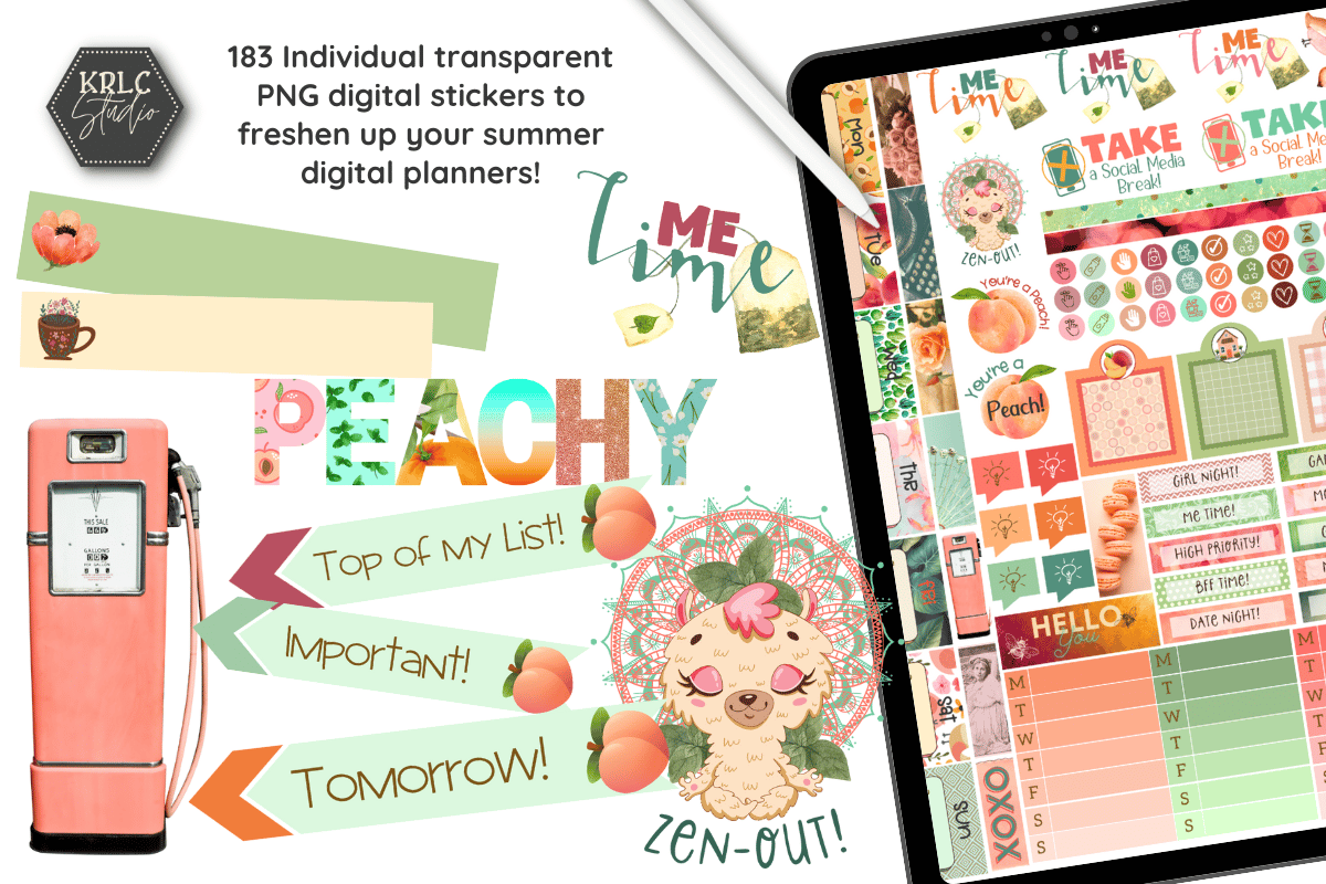 Minty Peach - 183 Digital Planner Stickers - KRLC Studio