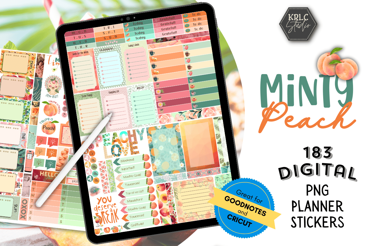 Minty Peach - 183 Digital Planner Stickers - KRLC Studio Cover