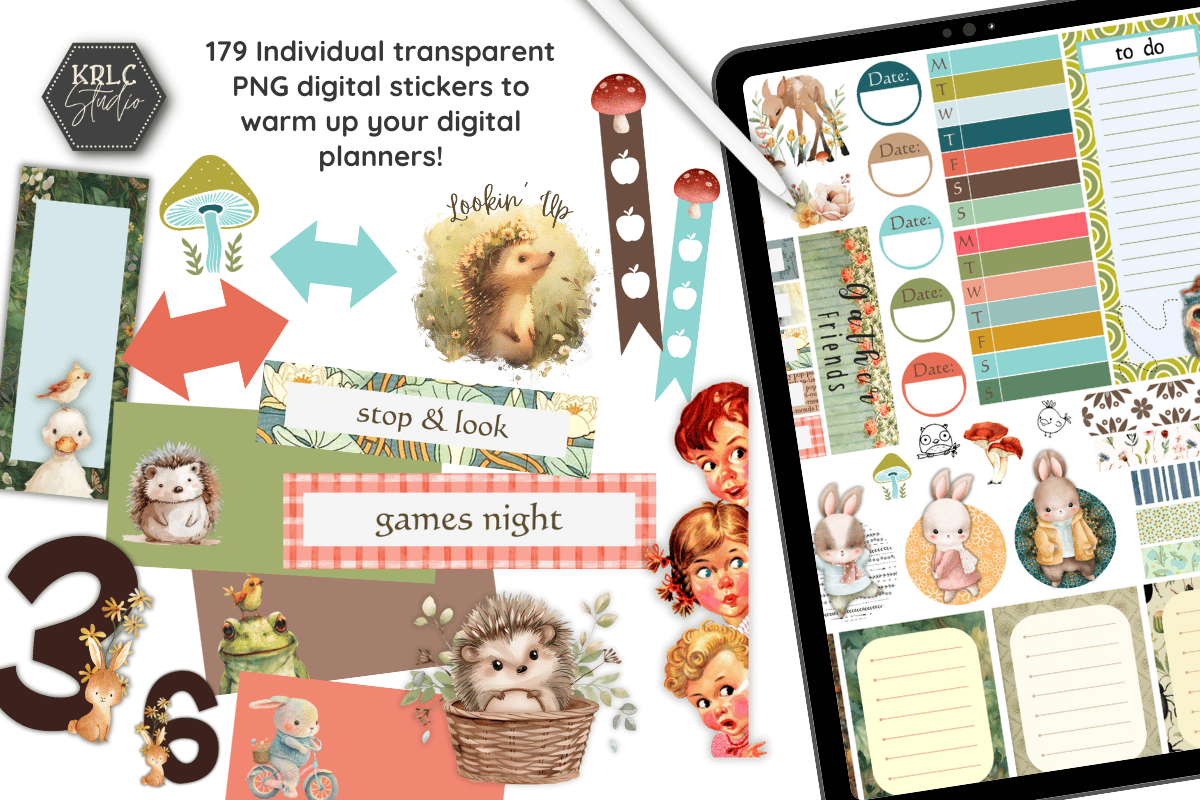 Cotton Apple Burrow - 179 Digital Planner Stickers - KRLC Studio