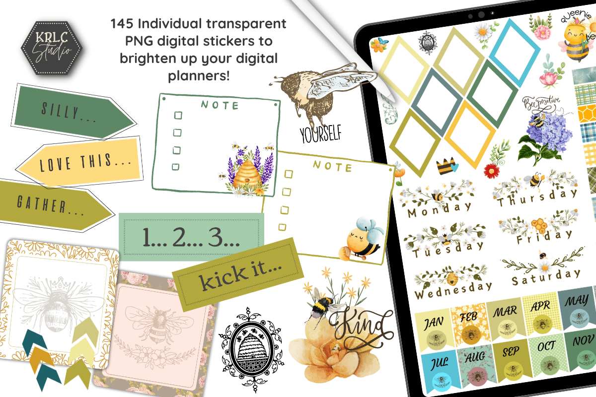 Honeybloom - 145 Digital Planner Stickers - KRLC Studio