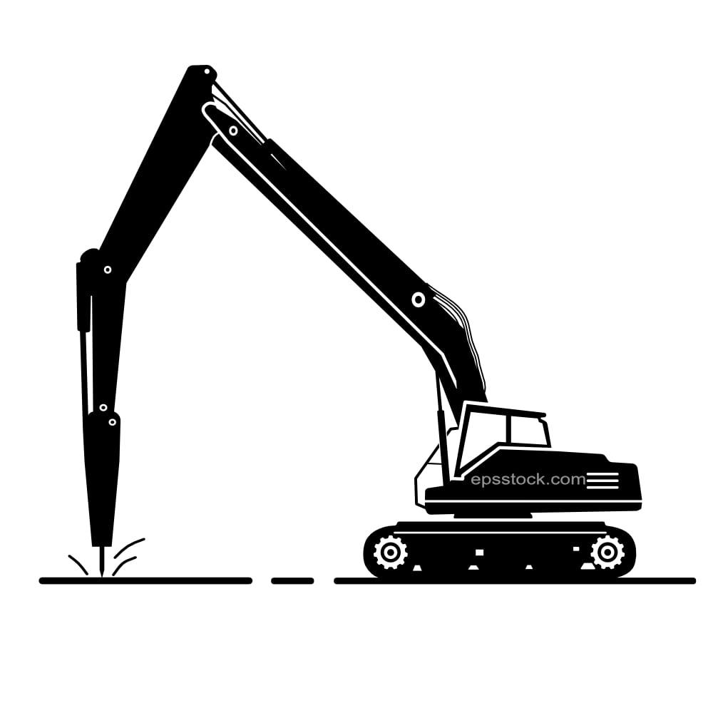 Long-reach excavator with hammer