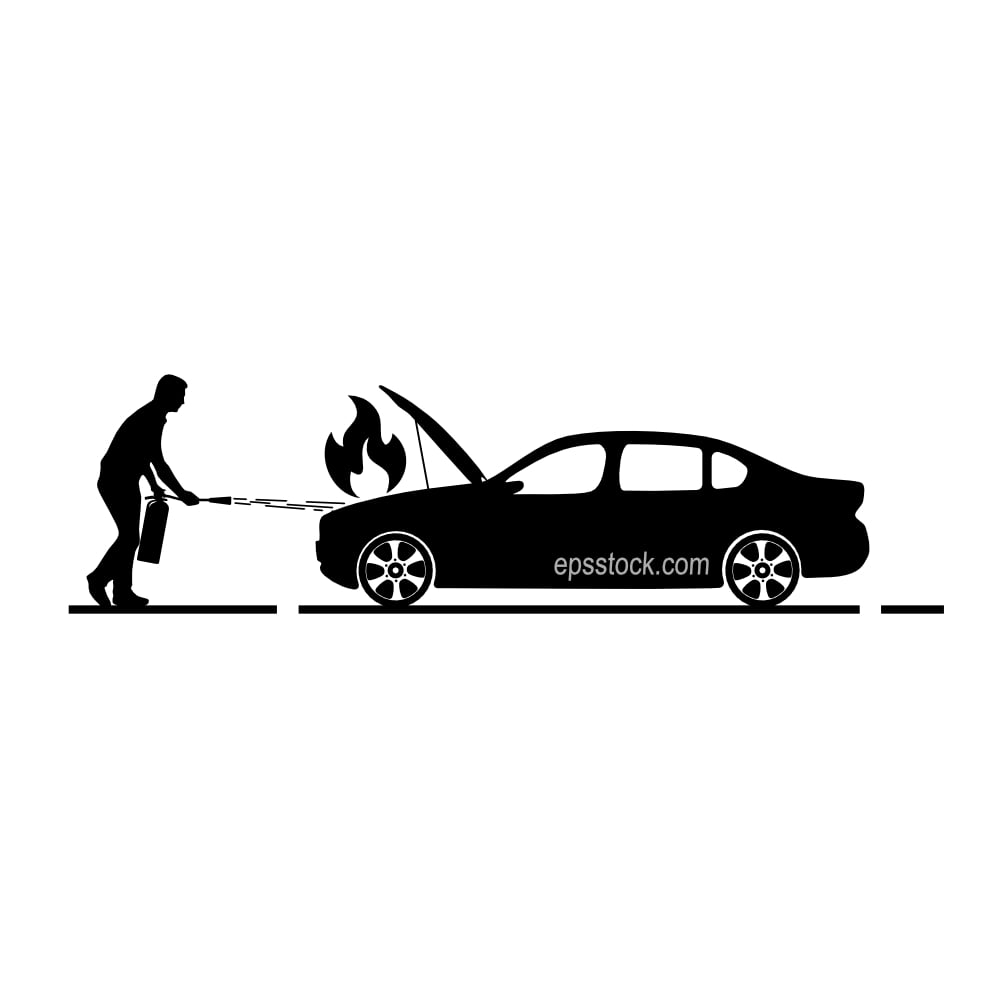 extinguishing fire in car