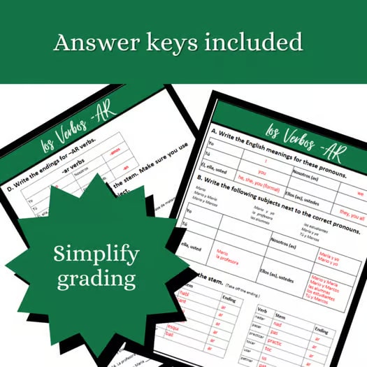 AR Verbs Re-teach Notes & Guided Practice Worksheet