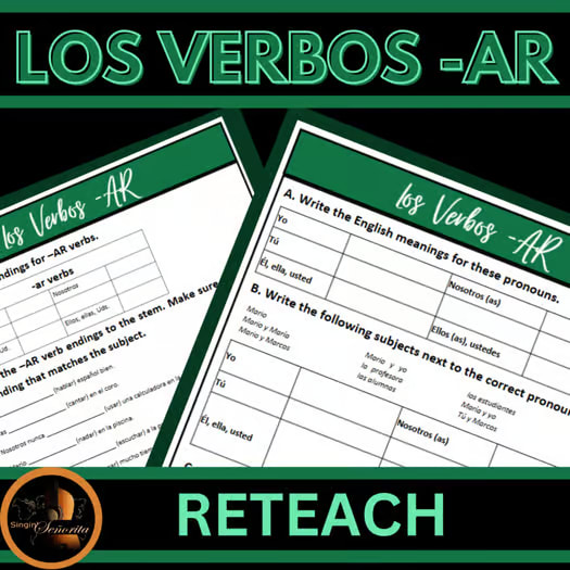 AR Verbs Re-teach Notes & Guided Practice Worksheet