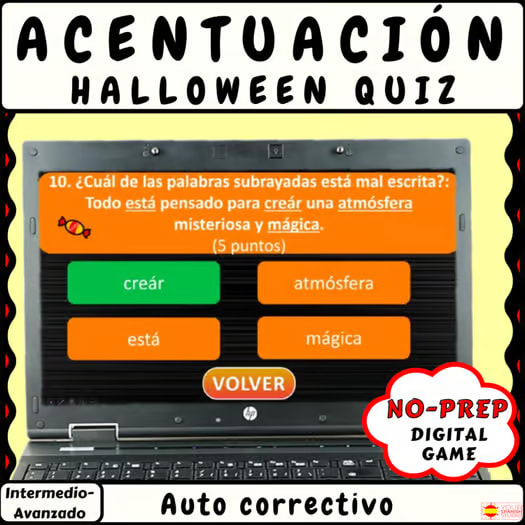 Spanish Written Accent Marks Practice Halloween Digital Game | Acentos y Tildes