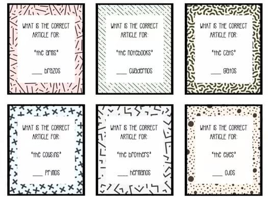 Spanish Definite and Indefinite Articles Game