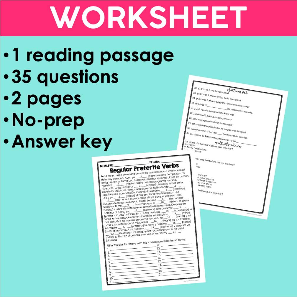 Regular Preterite Verbs Spanish Reading Activities Spanish Sub Plans Grammar