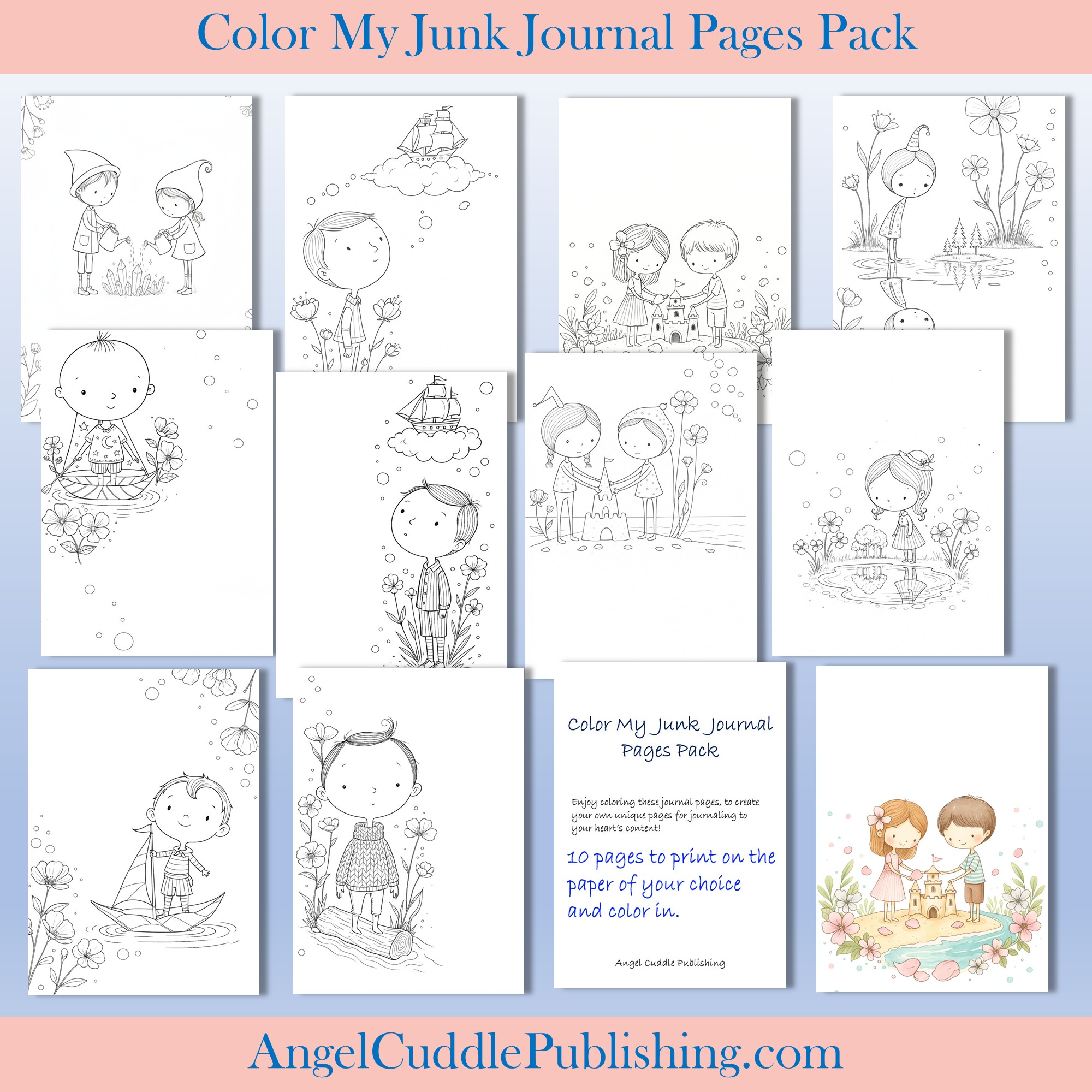 Color My Junk Journal Pages Pack | Printable Black & White Coloring ...