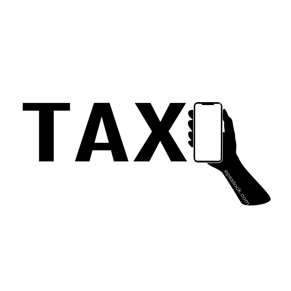 Taxi sign with mobile phone in hand