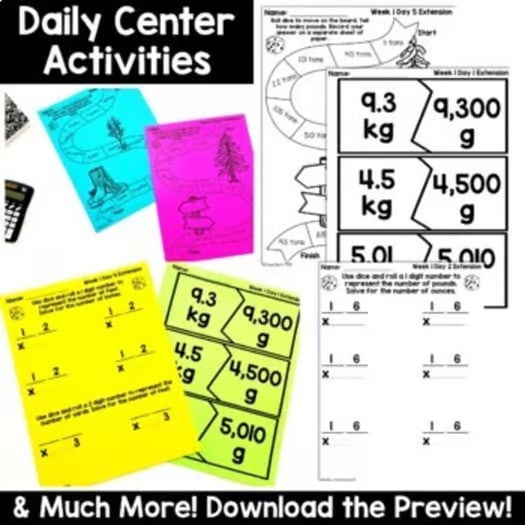 5th Grade Measurement Conversions - Activities Worksheets and Lessons 5.MD.1