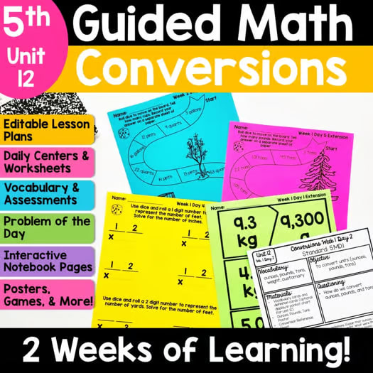 5th Grade Measurement Conversions - Activities Worksheets and Lessons 5.MD.1
