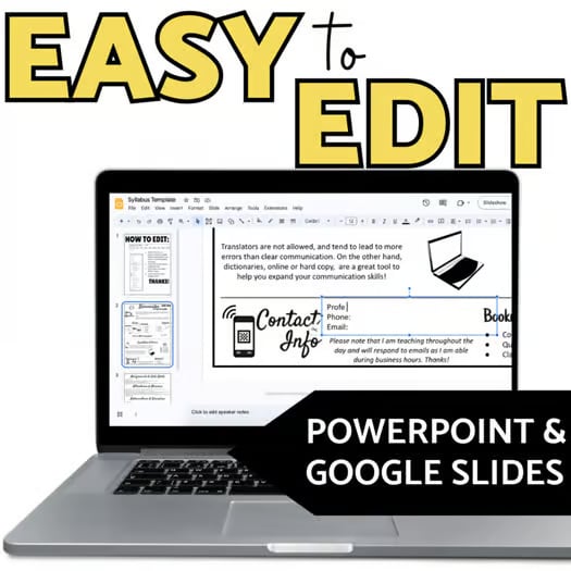 Back to School Spanish Syllabus High School & Middle School Syllabus Template