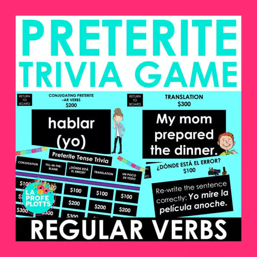 Spanish Regular Preterite Verbs Game Trivia Game Digital Spanish Review Game