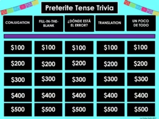 Spanish Regular Preterite Verbs Game Trivia Game Digital Spanish Review Game