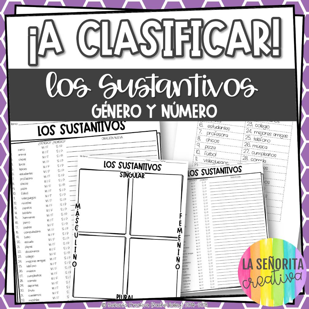Gender and Number of Nouns Spanish Sorting Activity and Worksheets