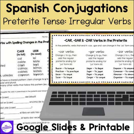 Preterite Past Tense Irregular Verbs Conjugation Practice for Spanish 1 or 2