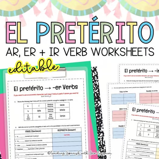 Editable Spanish Preterite Tense Worksheets Digital Printable