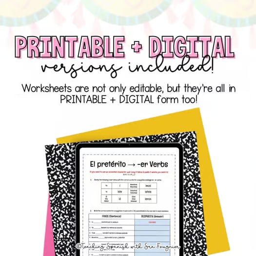 Editable Spanish Preterite Tense Worksheets Digital Printable