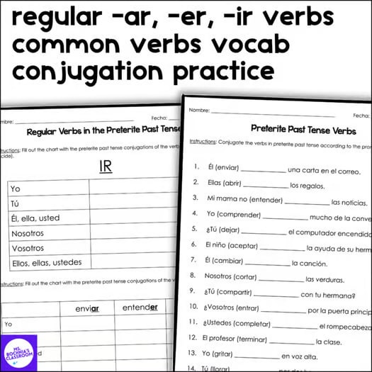 Preterite Past Tense Regular Verbs Conjugation Practice for Spanish 1 or 2