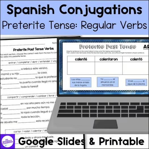 Preterite Past Tense Regular Verbs Conjugation Practice for Spanish 1 or 2