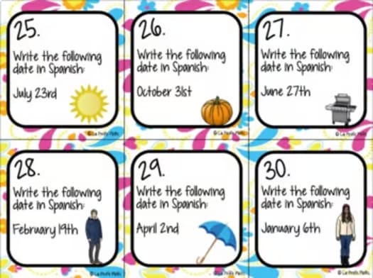 Spanish Days, Months, and Dates Task Cards Spanish La Fecha Review Activity