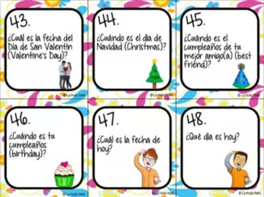 Spanish Days, Months, and Dates Task Cards Spanish La Fecha Review Activity