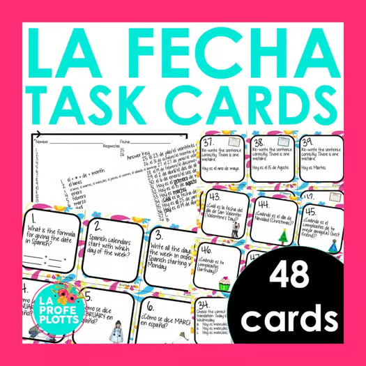 Spanish Days, Months, and Dates Task Cards Spanish La Fecha Review Activity