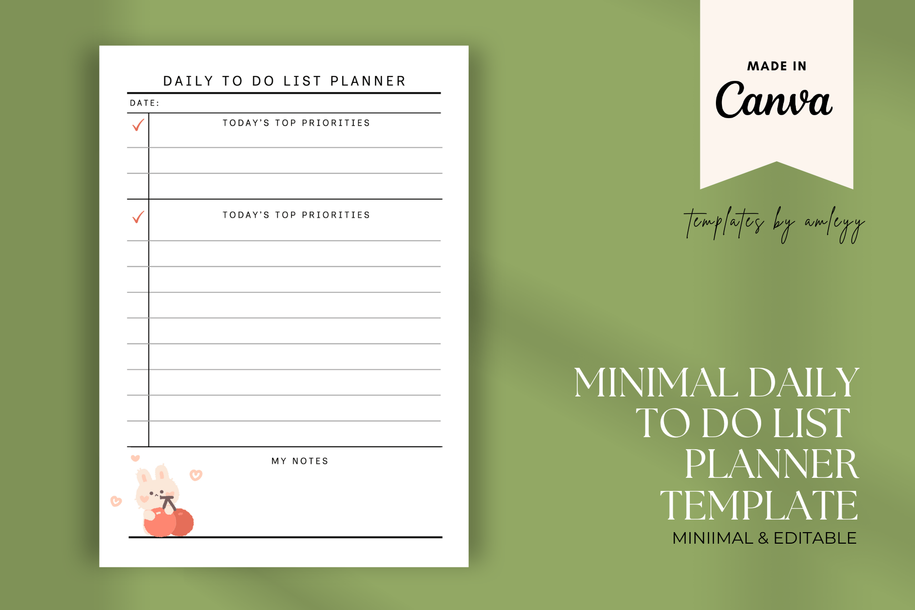 Minimal Daily To-Do List Planner Template | Canva Editable Printable ...