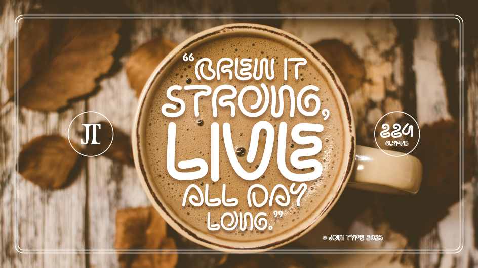 Coffee-themed quote poster using Boogie Lines font with warm brown tones and groovy typography