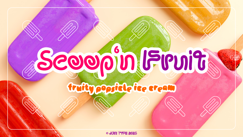 Bright popsicle ice cream poster with colorful letters in Boogie Lines font showcasing a fun, fruity vibe